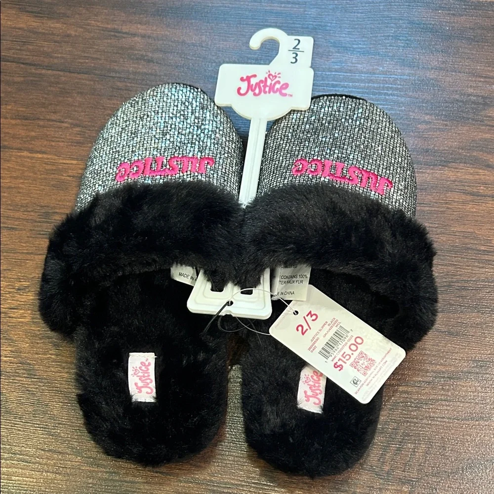NWT Girl’s Justice Sparkly Slippers Sz 2/3